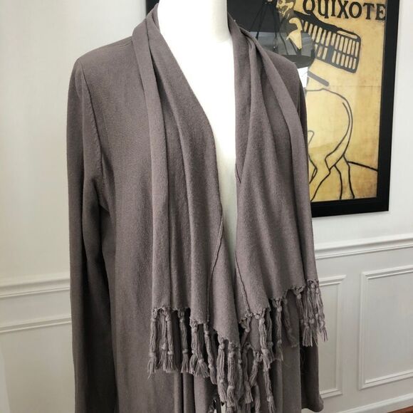 Garnet Hill Fringe Long Cardigan Open Front M - Picture 5 of 9